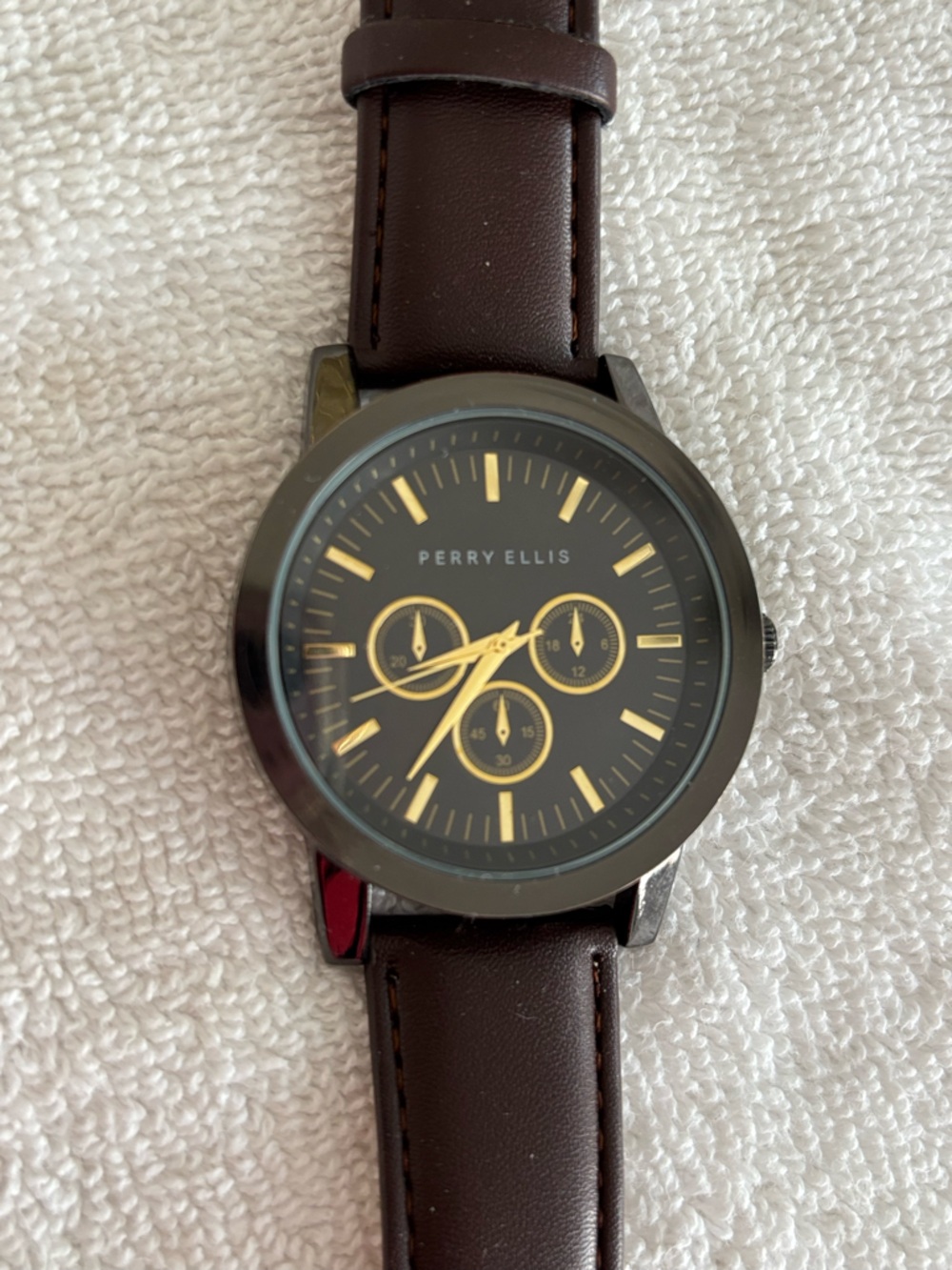 Perry Ellis Brown Leather Strap Watch with Black Dial - Picture 2 of 6